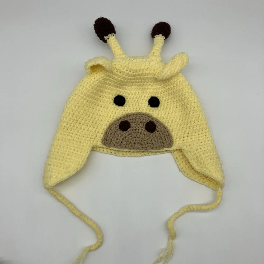 Seattle Hats Hand Made‎ Crochet Giraffe Cap Hat Beanie Flaps Boy/Girl Large